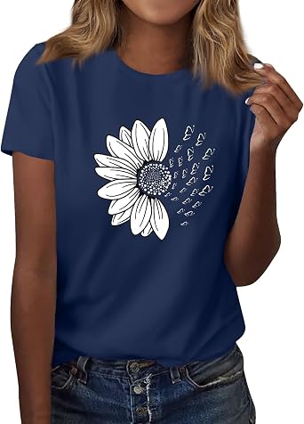 Summer Tops for Women Casual T-Shirts Shirts Graphic Tee Short Sleeve Top Floral Print Loose Top