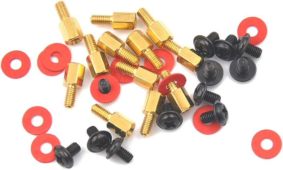 20xScrew+20x Motherboard +20x Washer 6.5mm 6-32-M3 Computer Golden Motherboard Riser+Silver Screws Washers