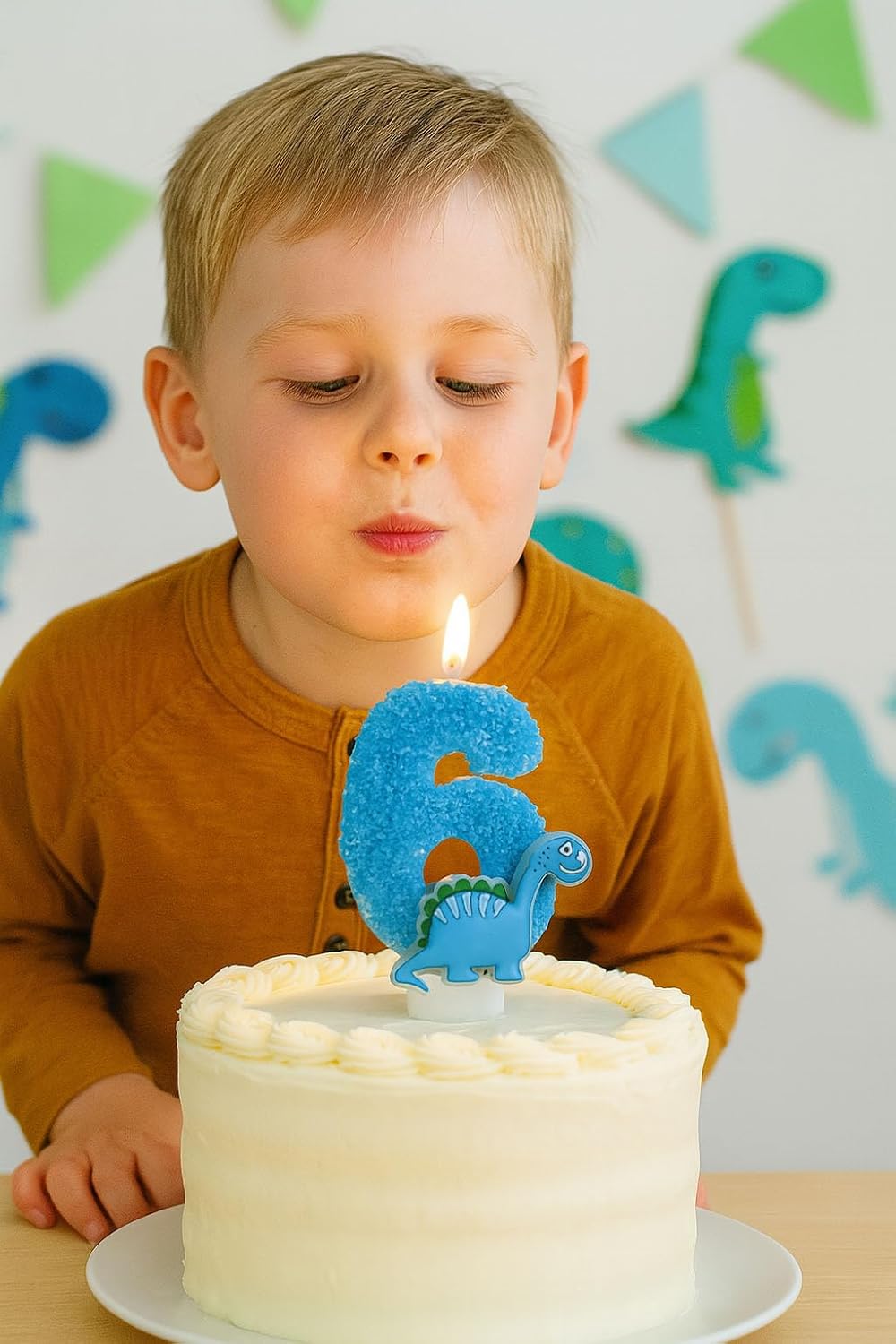 Glow in the Dark Dinosaur Number 6 Birthday Candle – 3.2" Large Blue Glitter Cake Candle for Boys 6th Birthday Dinosaur Party image 4
