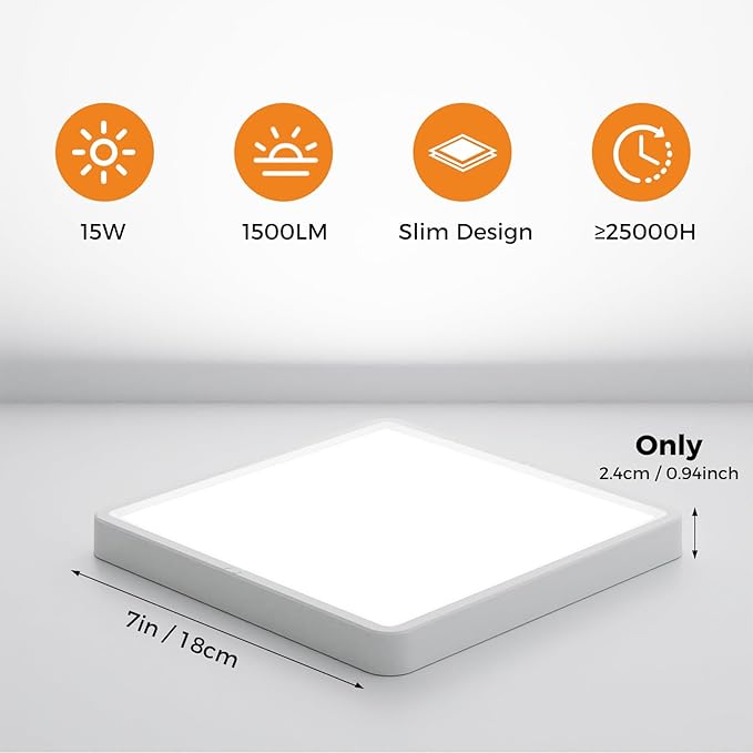 slochi slochi Led-plafondlamp, 3 stuks, 18 cm, 3000 K/4000 K/6500 K, 15 W, 1500 lm, waterdicht, plat, voor badkamer, keuken, hal, balkon photo 3