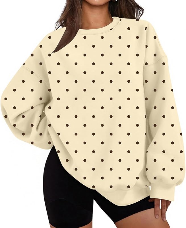 Rikbuig Polka Dot Sweatshirt Women Cute Oversized in W07- Beige