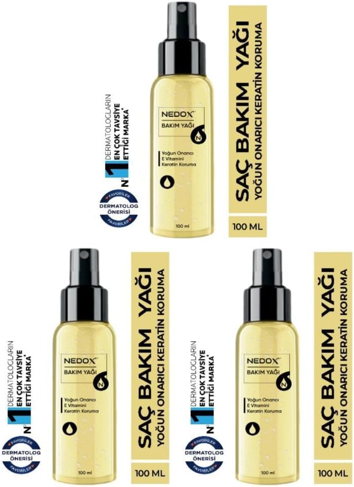 NEDOX 3 Adet Keratin Özlü Onarıcı E Vitaminli Saç Bakım Yağı 100 ml