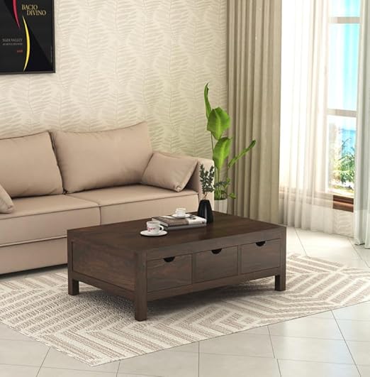 MAMTA DECORATION Sheesham Wood Coffee Table with 3 Drawer Storage ...