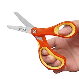 LIVINGO 3 Pack 5 Kids Scissors, Left/Right Handed Blunt Stainless Safety Toddler Preschool Child Scissors with Cover, School Classroom Craft Supplies for Teachers, Yellow/Blue/Gray