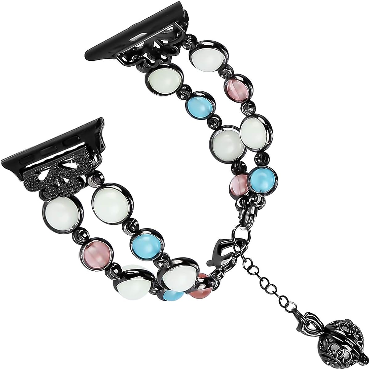 TOMAZON For Apple Watch Band, Unique Luminous Night Pearl iWatch Bracelet Metal Adjustable Wristband Strap with Perfume Storage Pendant for Women Girl [Newest Released]