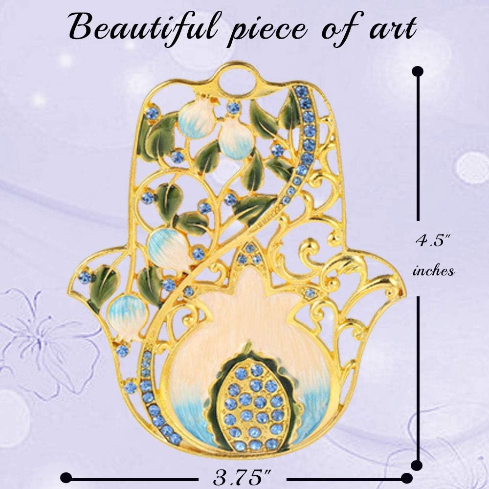 Matashi Hanging Hamsa Wall Decor Ornament with Crystals (Pewter) Decoration Good Luck Home Decor Jewish Wall Mounted Art Hanging Pendant Charm Spiritual Gift for Holiday Festival(Pomegranate)