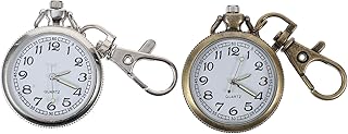 2 Piezas Reloj de Bolsillo Cuarzo Retro con Llavero y Clip Metálico Colgante Seguro para Enfermeras y de Acero Blanco y Verde Antiguo
