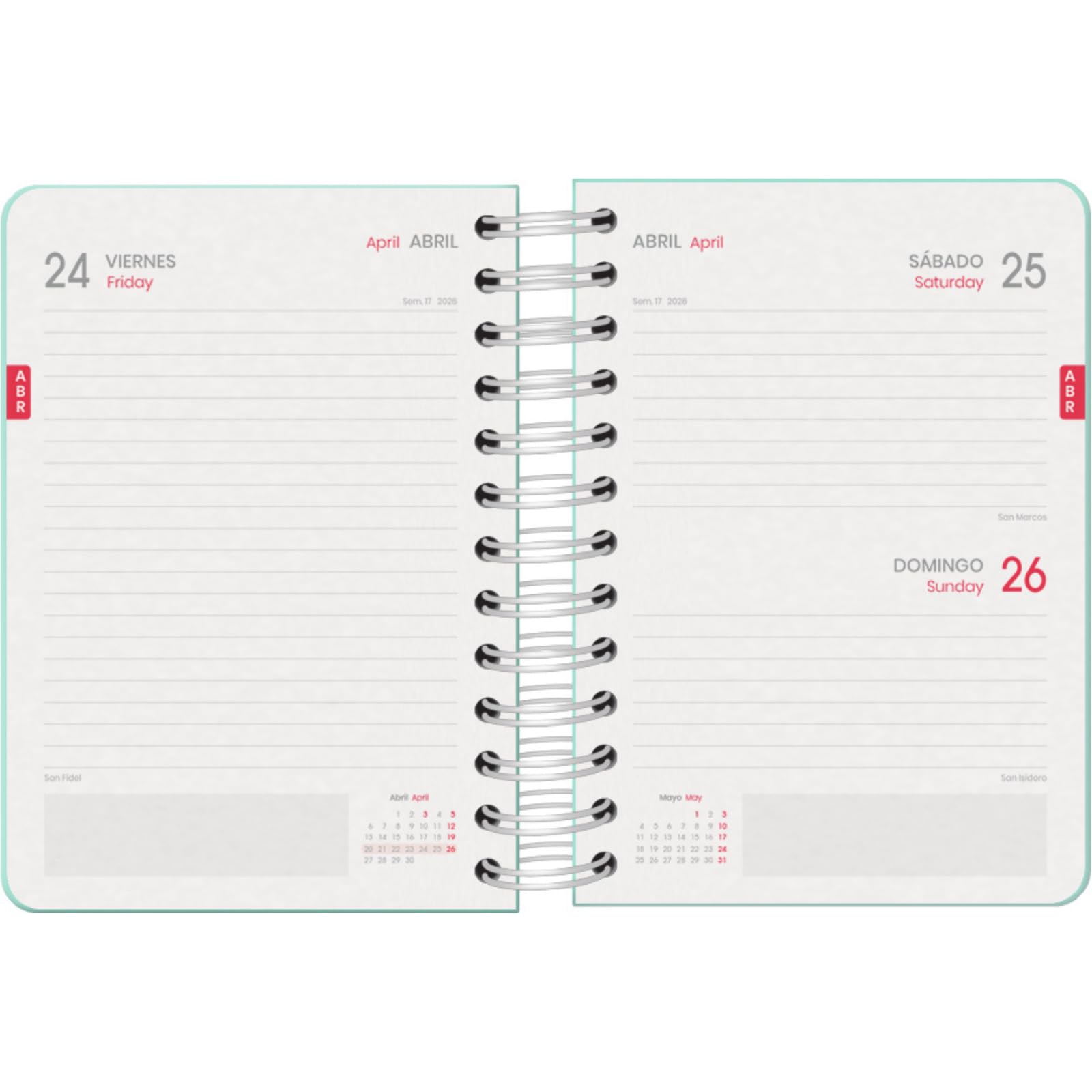 Dohe, School Planner 2025 2026, Day per Page, A6 Size (12x17 cm), Spanish and English, Double Spiral Binding and Elastic Band - Image 2