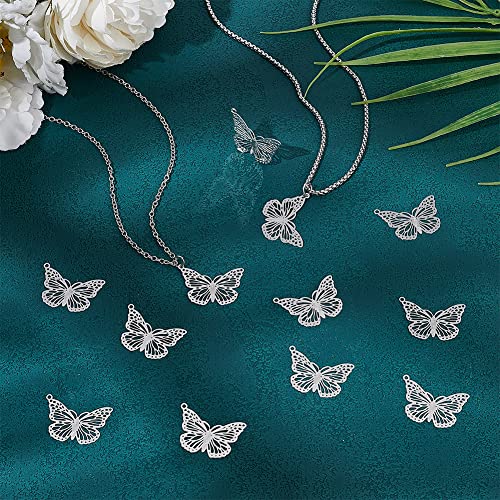 UNICRAFTALE 60Pcs 19mm Long 304 Stainless Steel Butterfly Charms Etched Metal Embellishments Butterfly Pendants Mini Butterfly Charms Necklace Bracelet Charms for DIY Earring Jewelry Making Hole 1.2mm - Image 2
