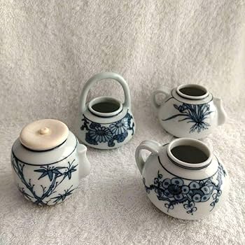 Amazon.co.jp: 茶器 茶入 四滴 染付 四君子 水滴 弦付 手瓶 油滴 共箱