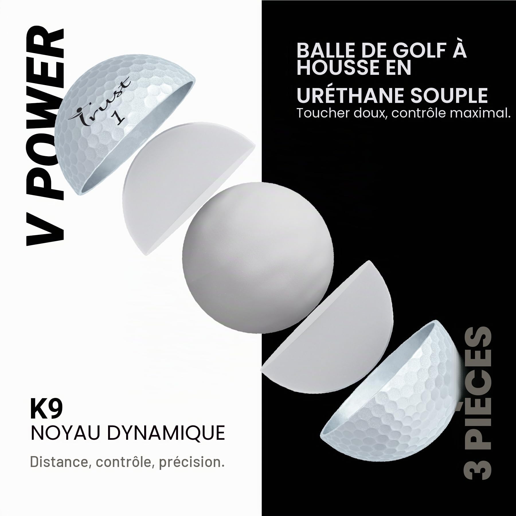 Trust Balles de Golf Bison V/X Power – pour Professionnels et Handicap Faible – Distance Maximale – Trajectoire Droite – Contrôle Ultime – Revêtement Uréthane – 12 ou 48 Balles