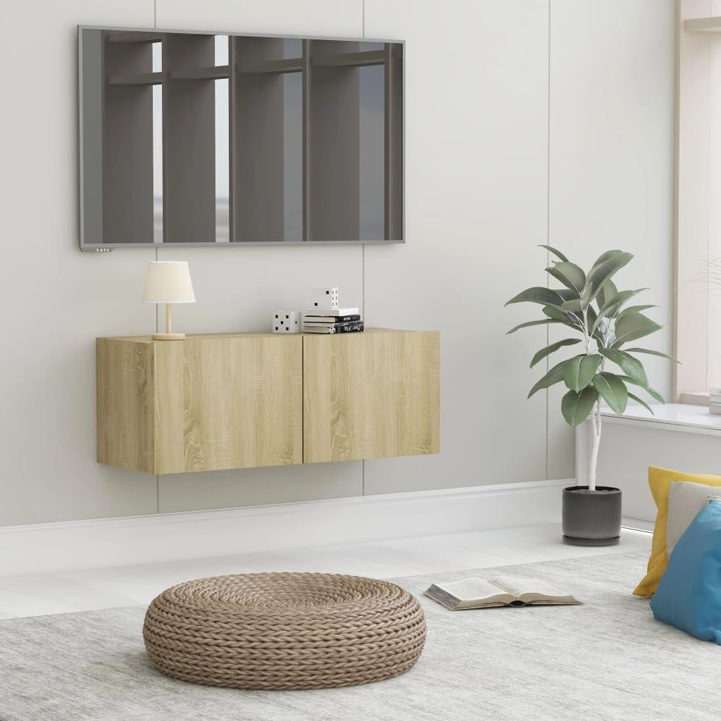YUANCHUTOP Floating TV Unit TV Stand, Wall Mounted Entertainment Center with 2 Shorage Cabinet Modern Hanging TV Media Console Hutch Component Under TV Shelf, 80x30 CM, Brown