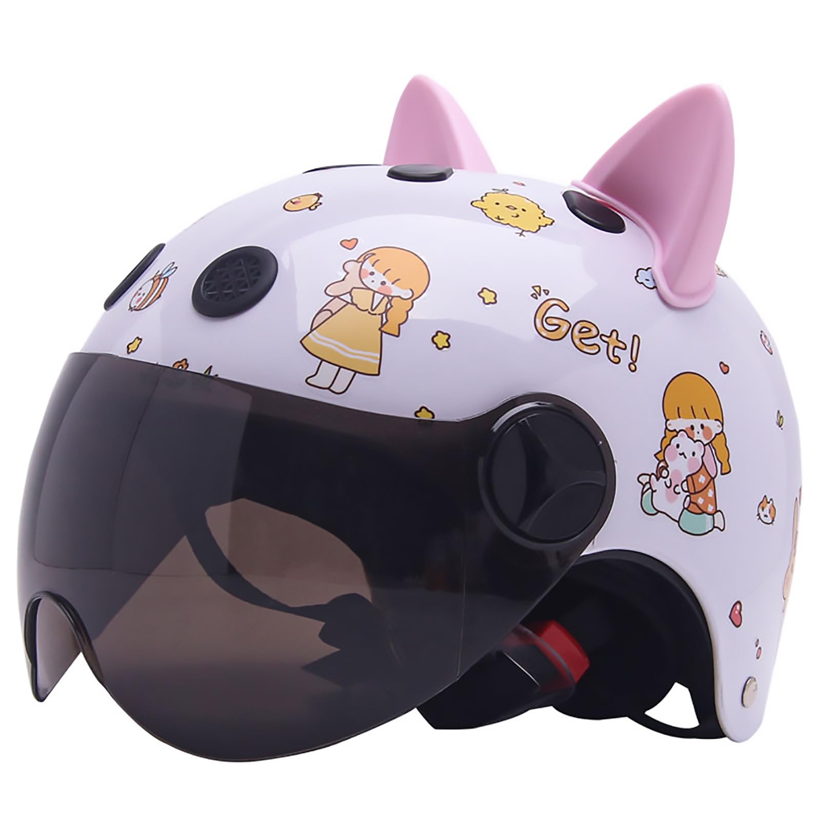 Motorradhelm Kinder Mädchen Junge, Kid Jet Helm Mit Visier, Roller Helm Kids Scooter Helm Mofa Helm Fahrradhelm, C,45-52cm