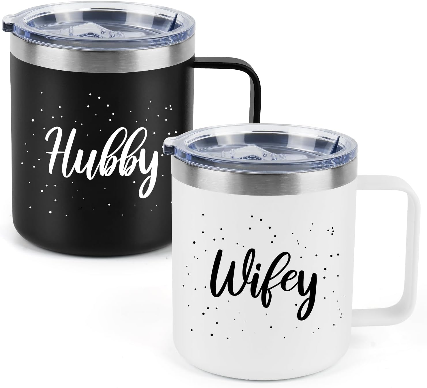 Husband and Wife Gifts, Mr & Mrs Coffee Mugs Set, Hubby and Wifey Gifts, Newlywed Gif 14oz Stainless Steel Insulated Mug(Black White)