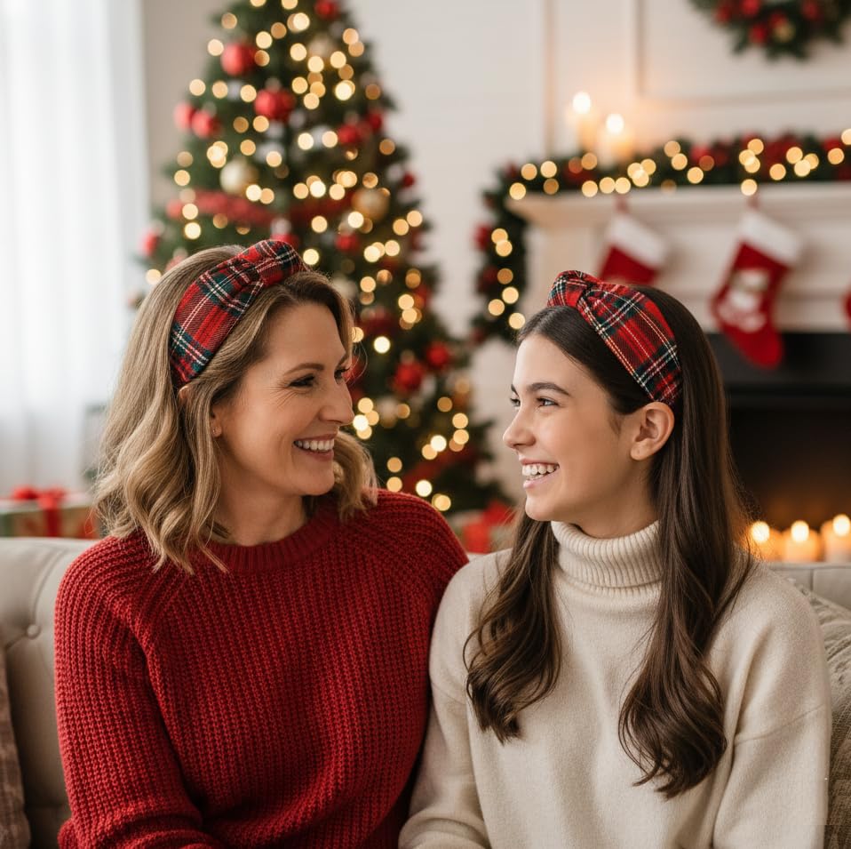 Huachi Christmas Headbands for Women Plaid Headband Knotted, Fashion Holiday Women Red Plaid Headbands for Hair Christmas Outfits Hair Accessories - Image 8