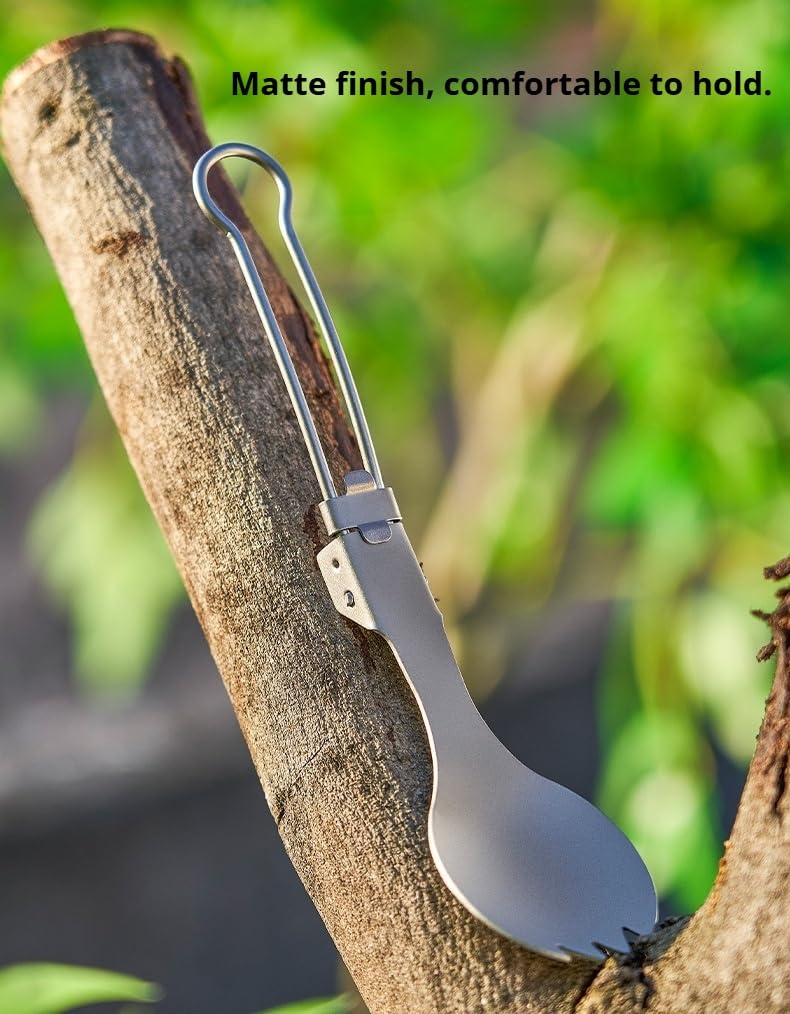 Besteck Set Faltbar Tragbar Aus Reinem Titan 4 Sets | Mahlzeiten für ein Picknick im Freien Messer Gabeln Löffel Essstäbchen