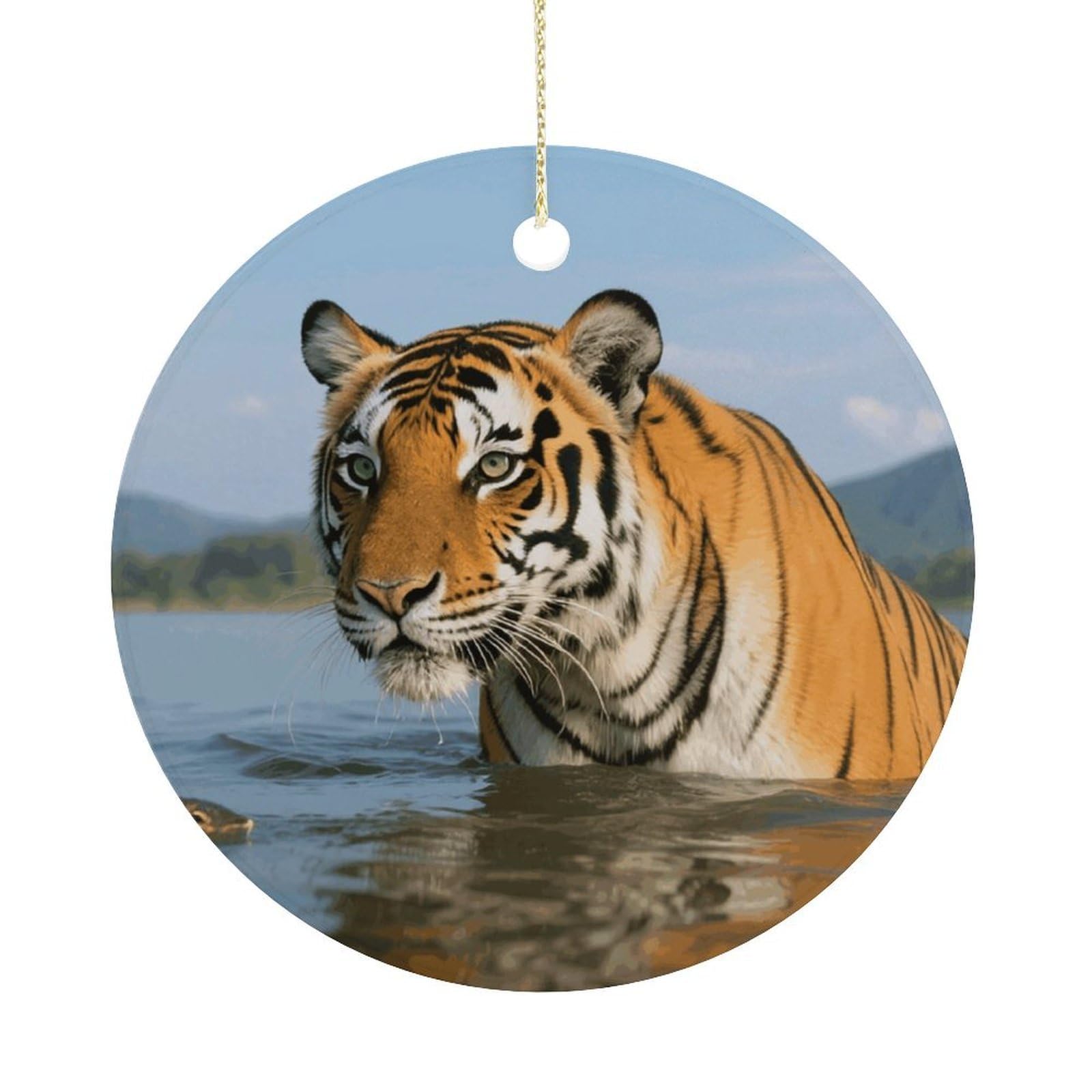 Personalized Christmas Ornaments 2025 Ceramic Hanging Tiger Ornaments with Gold String Double-Sided Vintage Holiday Decorations for Tree Mantel Tabletop Xmas Party Favors