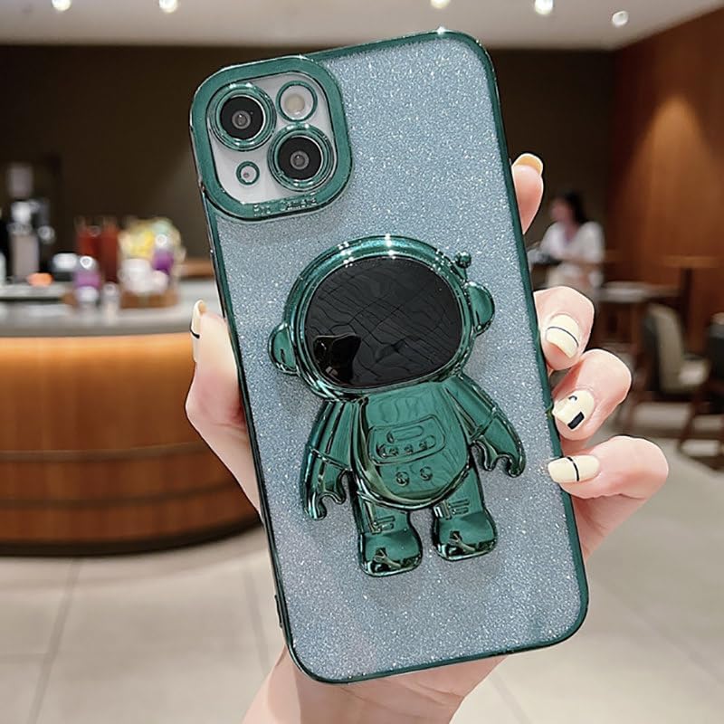 Spevert Funda de lujo con purpurina para iPhone 15 con bonito soporte de astronautas protección militar contra caídas protección completa de lente
