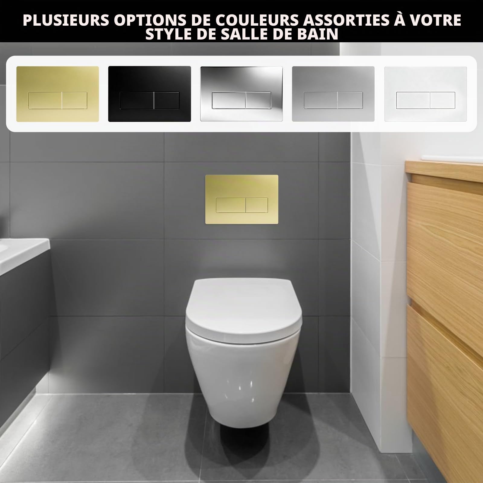 SOARFLY Plaque de commande wc suspendu, plaque de déclenchement wcà double chasse d’eau, compatible avec GEBERIT SIGMA01/20/21/30 UP300/320, 115.770.11.5, dimensions245×164mm, doré