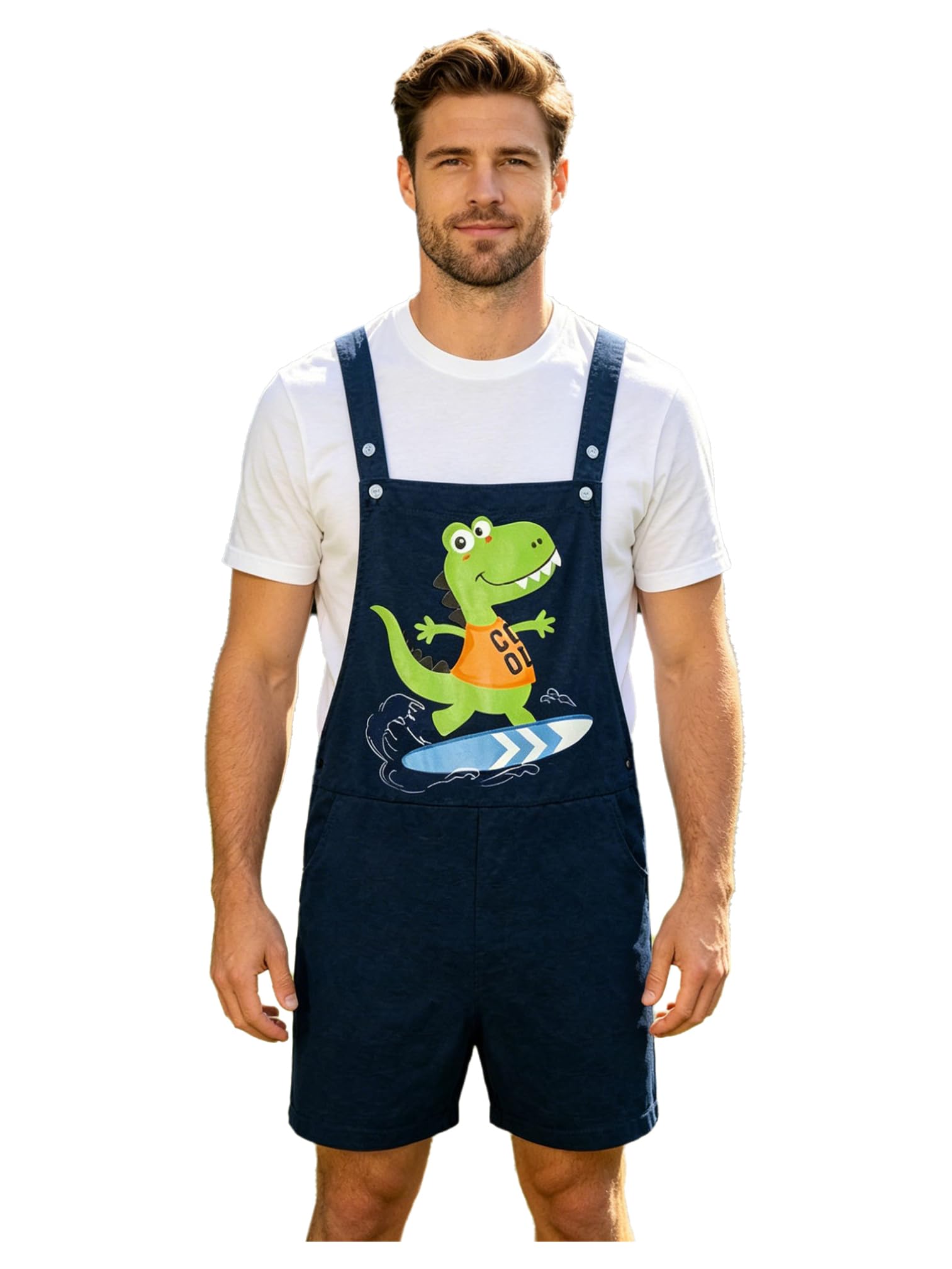 Salopete corta de dinosaurio Agoky para hombre y delantal de pijama casual 8