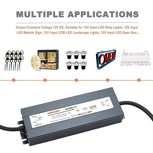 Miniatura 7 de Fuente de alimentación LED impermeable IP67 de 200 W, entrada universal AC100-130VAC con enchufe, 12 V CC 16.67 A máx. salida de voltaje constante
