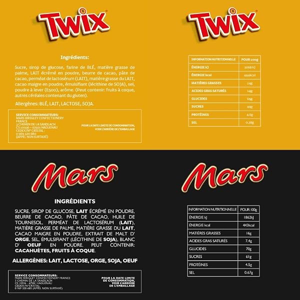 MARS, TWIX, SNICKERS, BOUNTY - Assortiment de Mini Barres Chocolatées MINIATURES MIX - Format Maxi 3kg - Chocolats en Vrac à Partager - Boîte Cadeau - 2