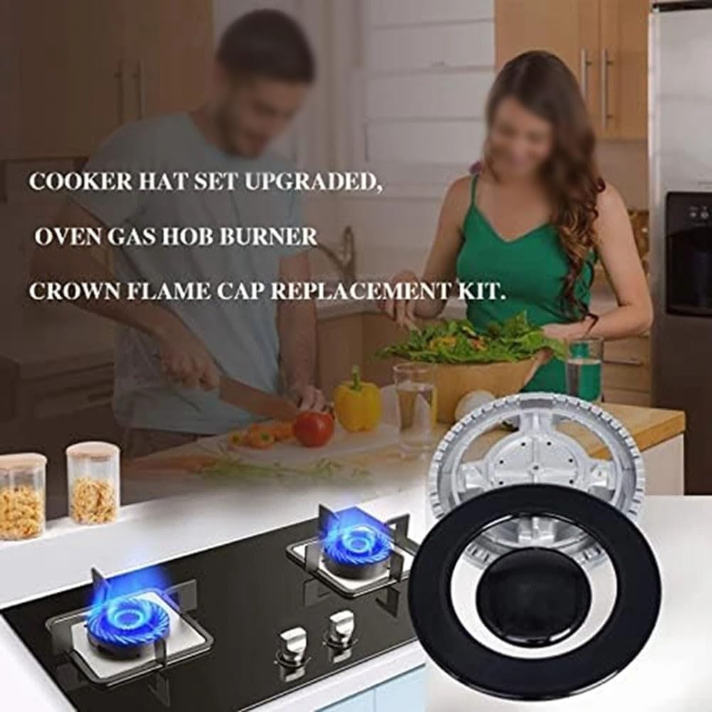 Flammenabdeckungs-Ersatz-Set, Metall-Gasofen-Brenner-Abdeckungs-Set für Sabaf-Öfen, obere Flammenabdeckung, Ersatzteile, Ofen-Herd-Gasbrenner-Oberseite und Flammenabdeckungs-Set (flach)