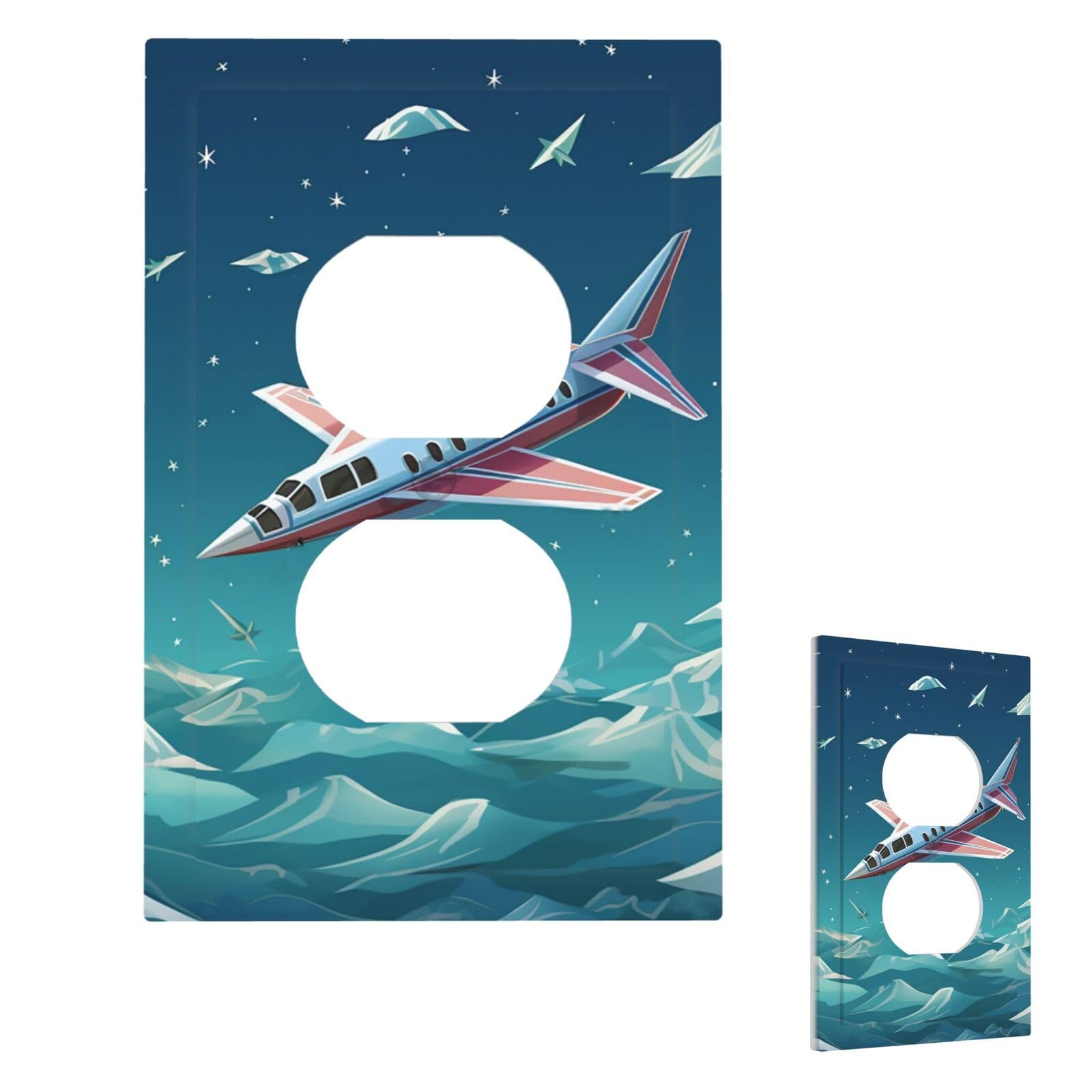 Paper Plane Wall Plate Cover Duplex, Modern Decorative Light Switch Cover Unbreakable Receptacle Outlet Covers for Living Room Bedroom Decor