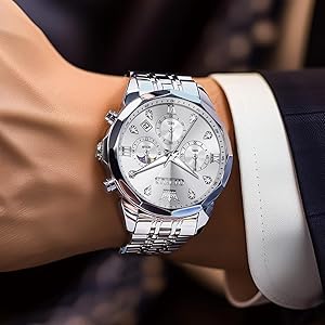 OLEVS Watches for Men Luxury Diamond Casual Large Dial Watches Stainless Steel Waterproof Business Dress Analog Luminous Date Mens Watches