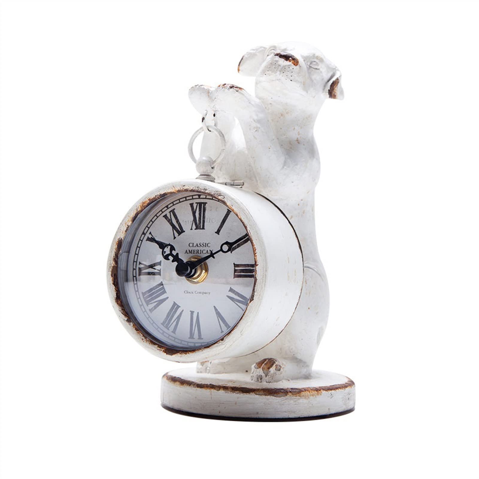 S5b8W3g7 Mantel Clocks Creative Desktop Clock Bedside Antique Ornaments Lovely Dog Sculpture Quartz Country Style Decorate