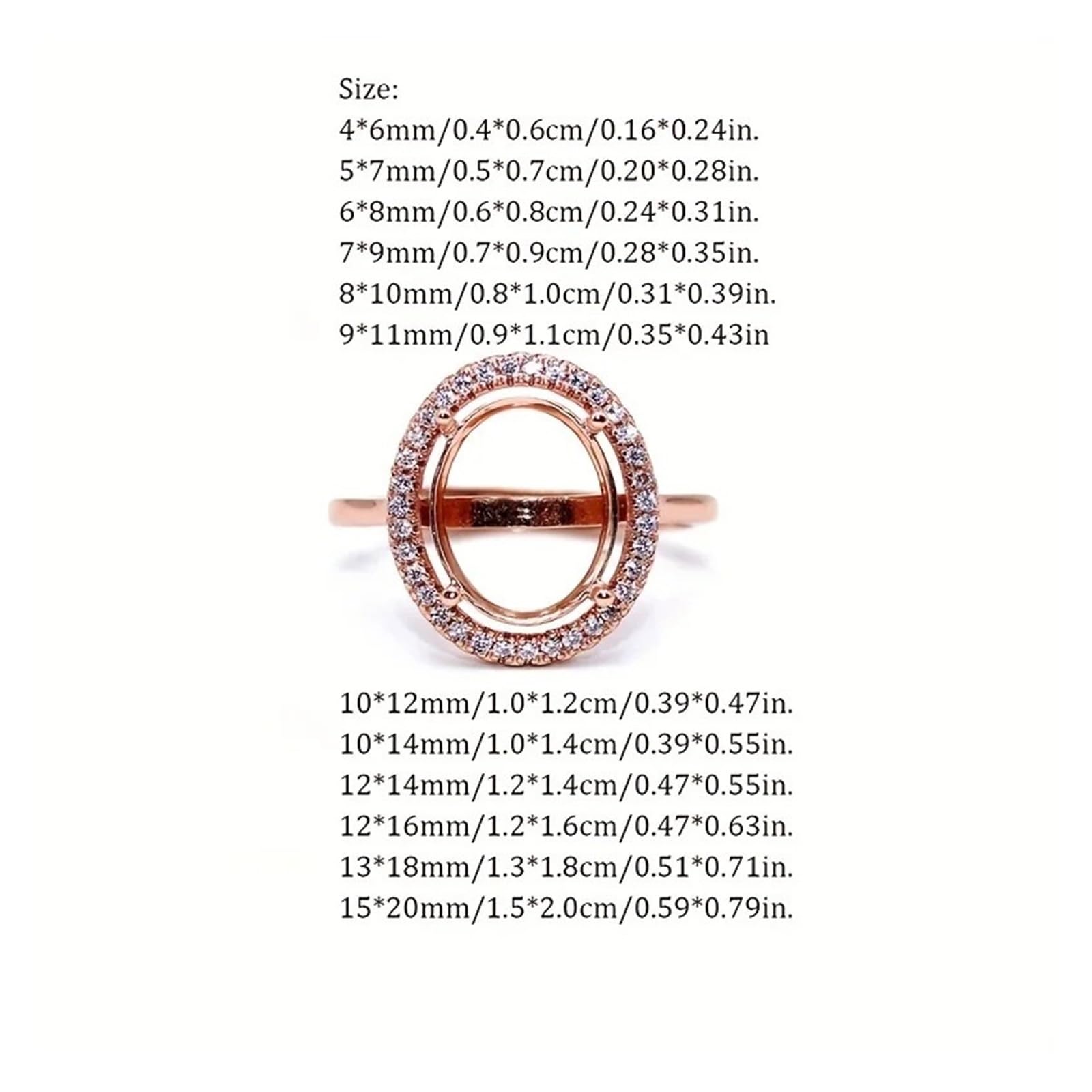 HKVTVCYPYA Anello ovale minimalista classico con strass intarsiati in argento sterling S925 for fai da te