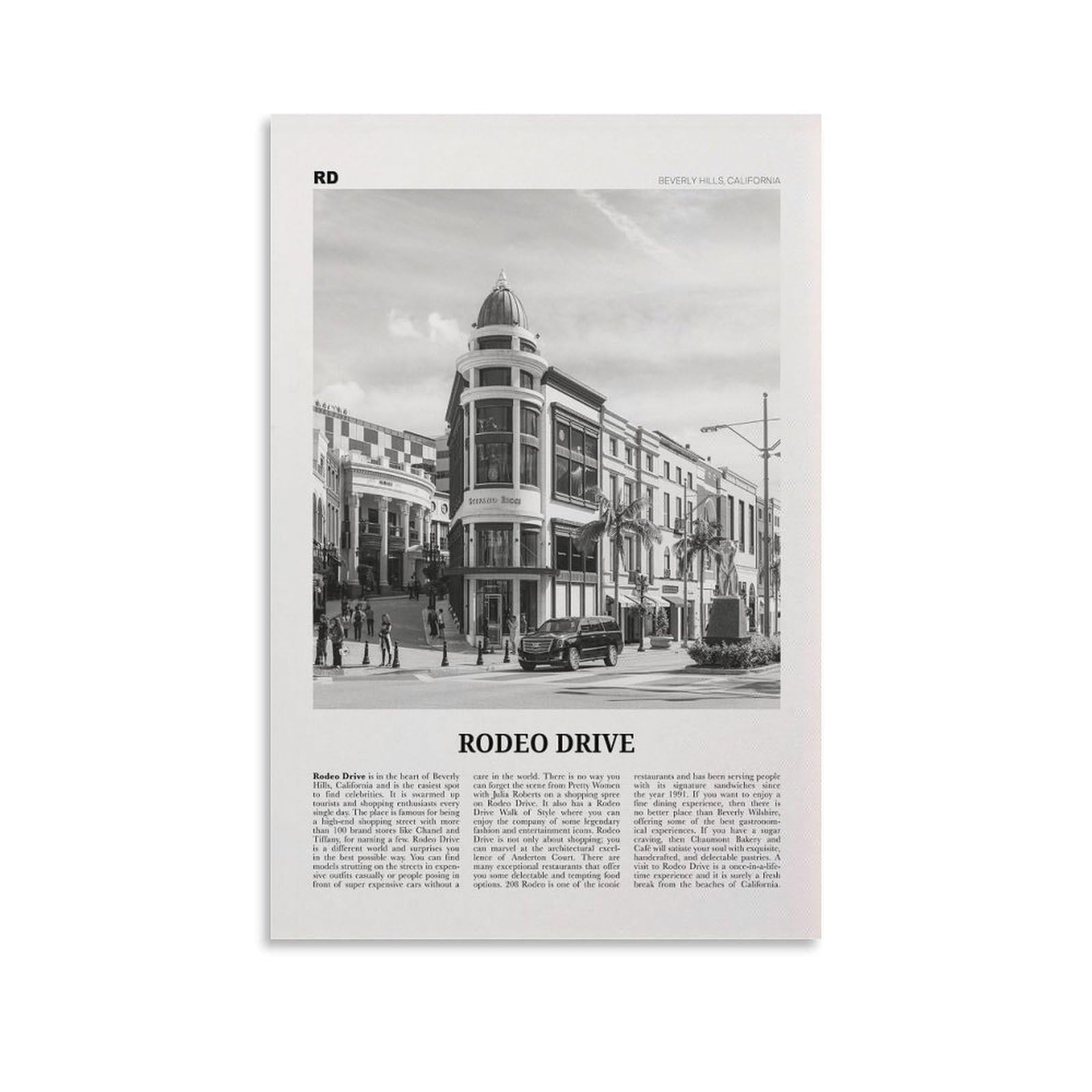 LZTEN Rodeo Drive Print Black And White, Rodeo Drive Wall Art, Rodeo Drive Poster, Rodeo Drive Photo, Beverly Hills 90210, California, USA Canvas Wall Art P