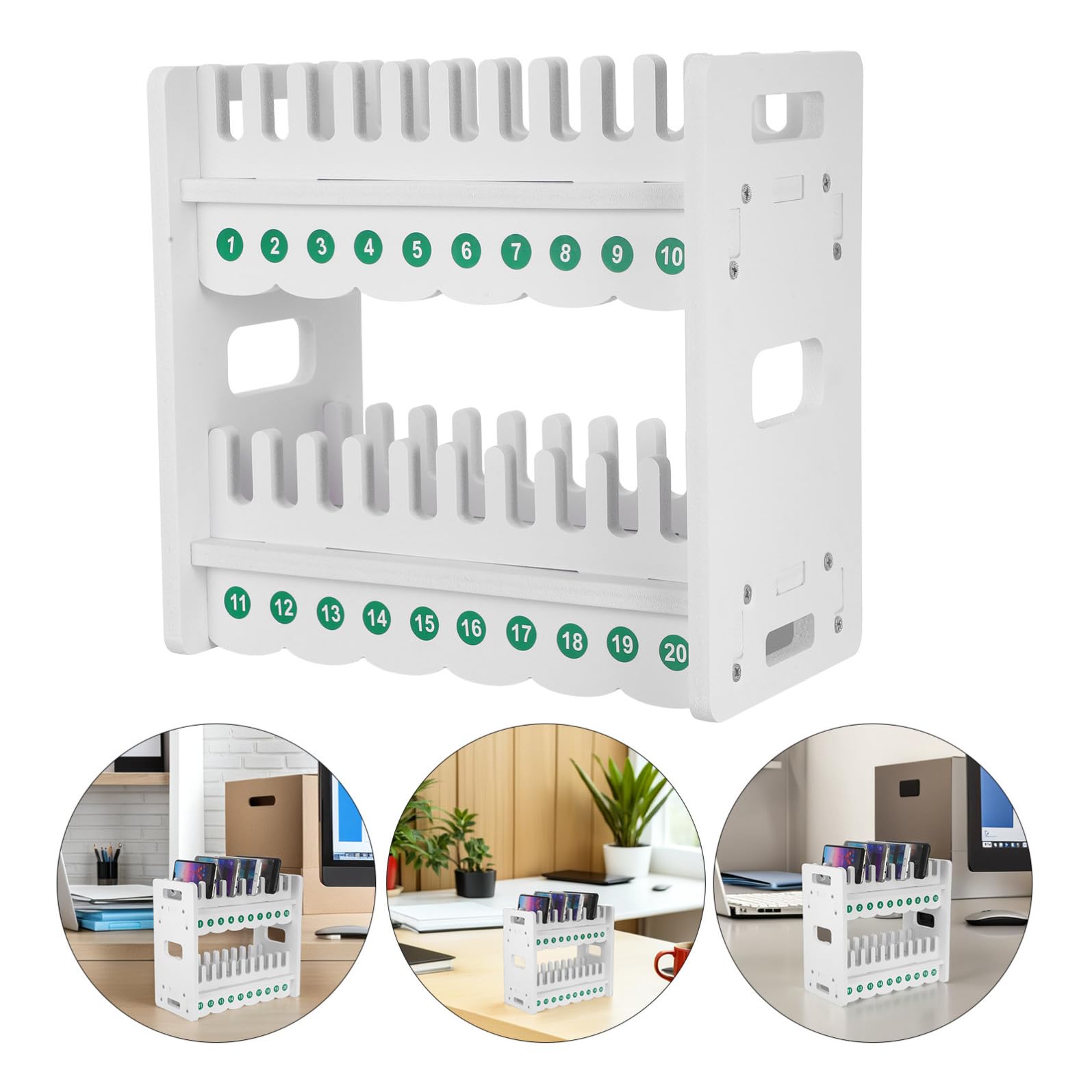 Kichvoe Supporto per Telefono a 2 Livelli da Scrivania con 20 Slot Numerati, Organizer Espositore Multistrato per Ricarica e Archiviazione Smartphone Compatibile per Ufficio e Aula