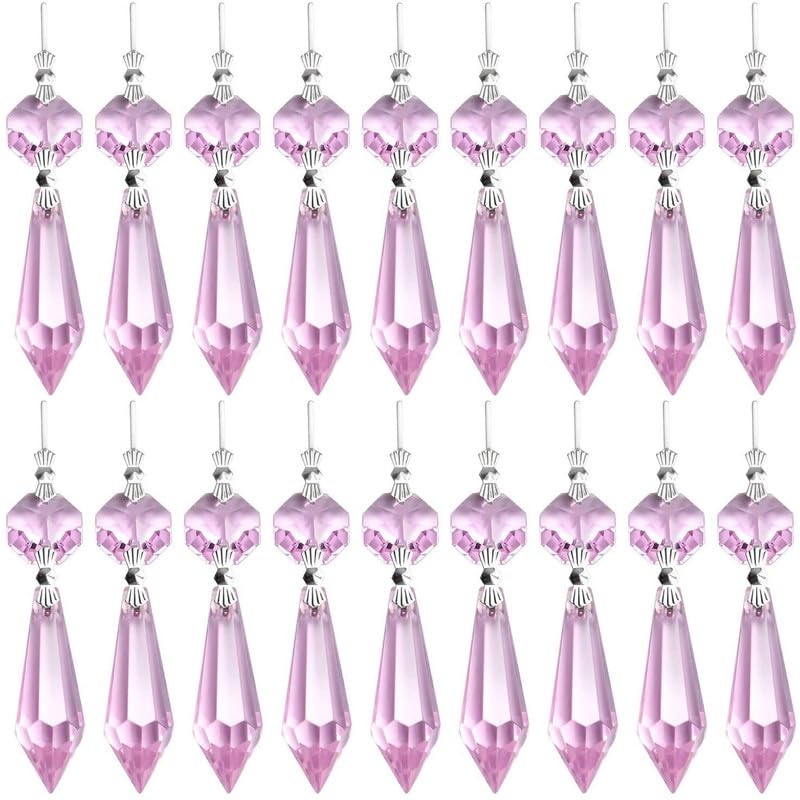 Vansh Traders 20 Pieces Chandelier Icicle Crystal U-Drop Prisms Lamp Parts Glass Pendants Beads for Wedding Party or Holiday Decoration 38mm Pink-image-49