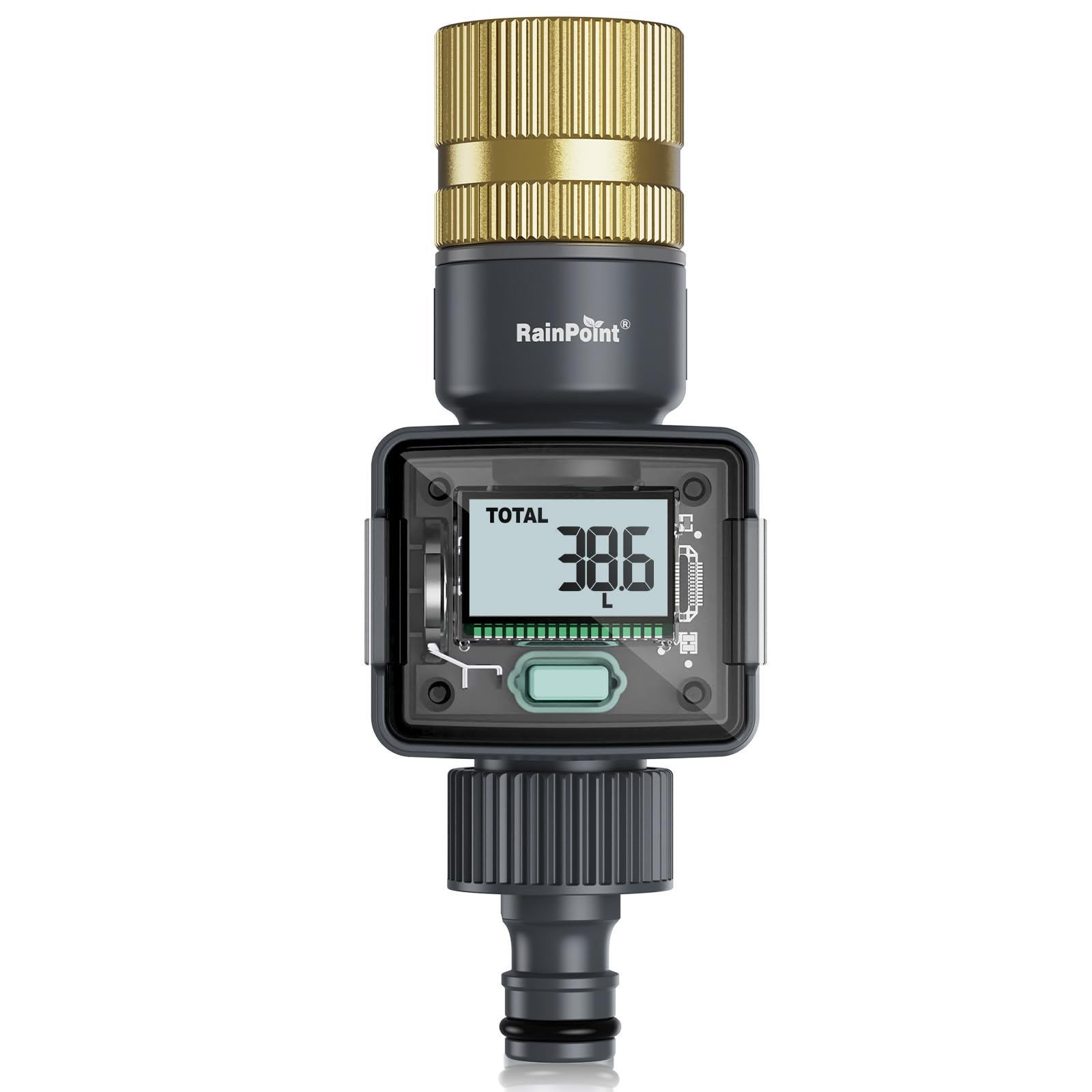RAINPOINT Brass Water Flow Meter - Measure Gallon/Liter Consumption, for RV Filling, Garden Watering & Sprinklers