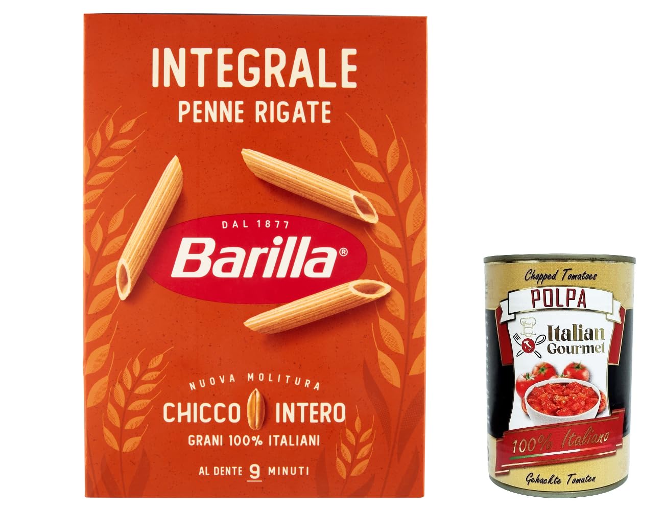 20 pastas integrales Barilla Penne Rigate Integrali integrali de grano integral, 500 g + Polpa italiana Gourmet 400 g