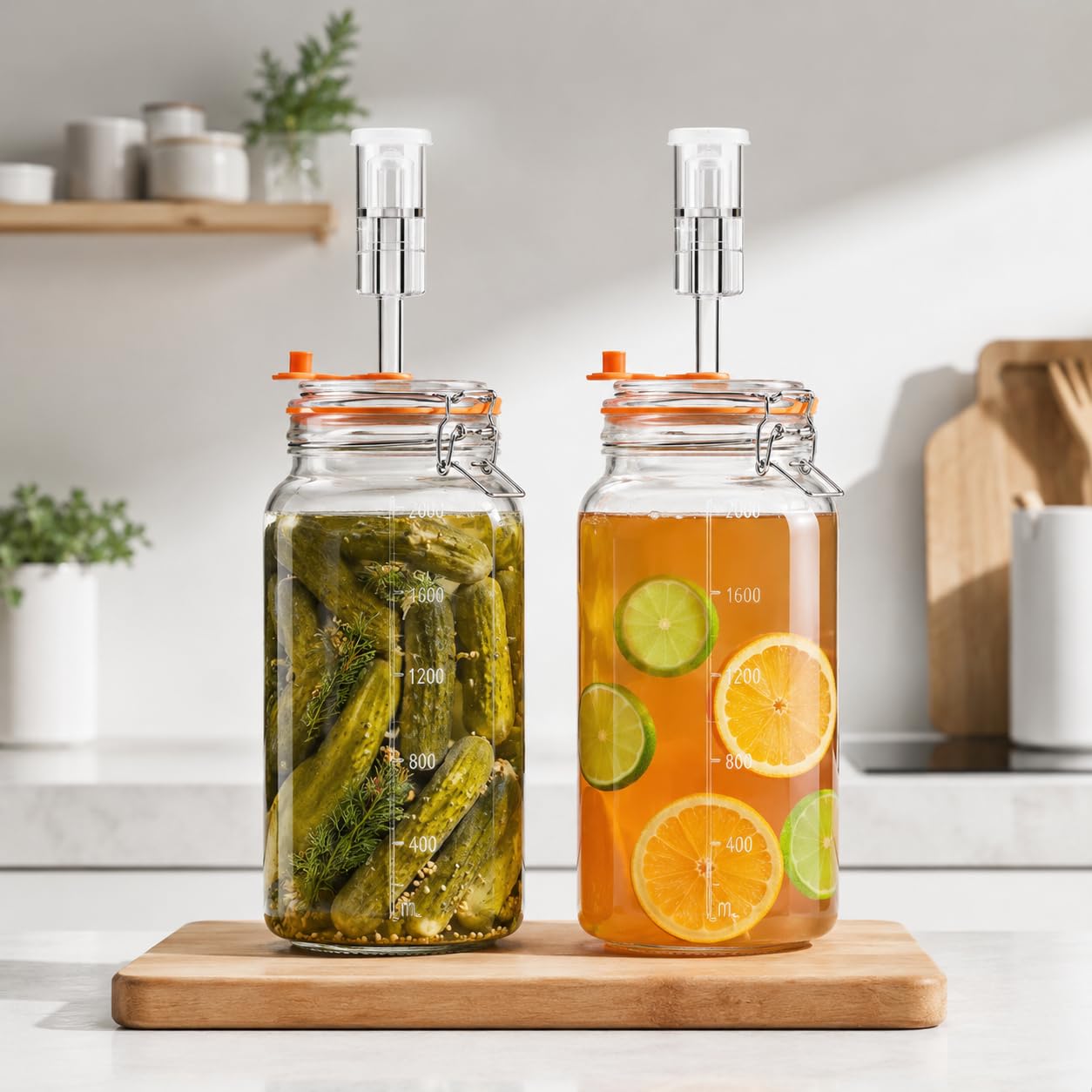 Fermentierglas 2 L Quadratisches Fermentierset mit Gewicht 2er-Pack