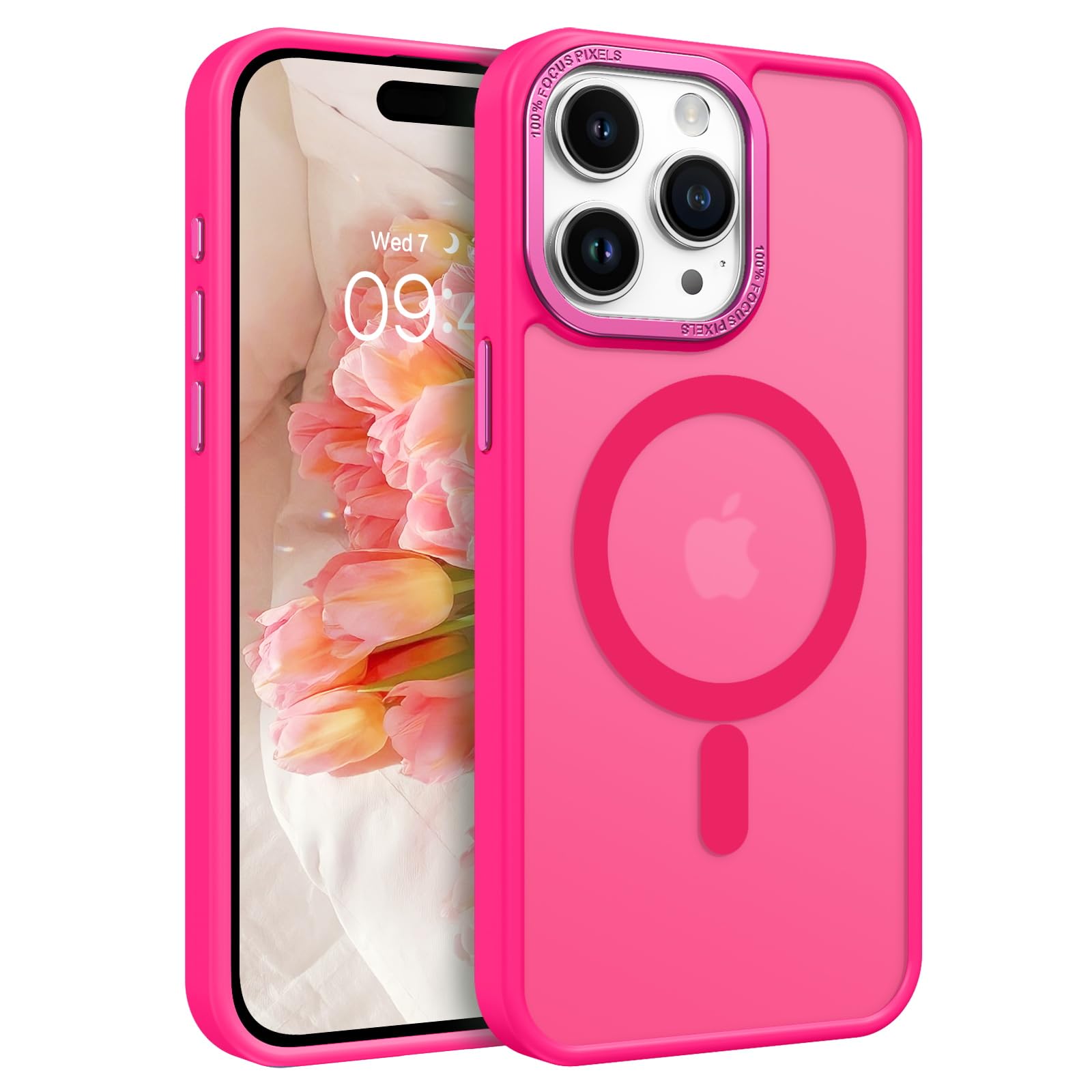 BENTOBENMagnetic for iPhone 15 Pro Case [Compatible with MagSafe] [12 FT Military Grade Drop Protection] Slim Translucent Matte Shockproof with Anti-Fingerprint Phone Case,Hot Pink