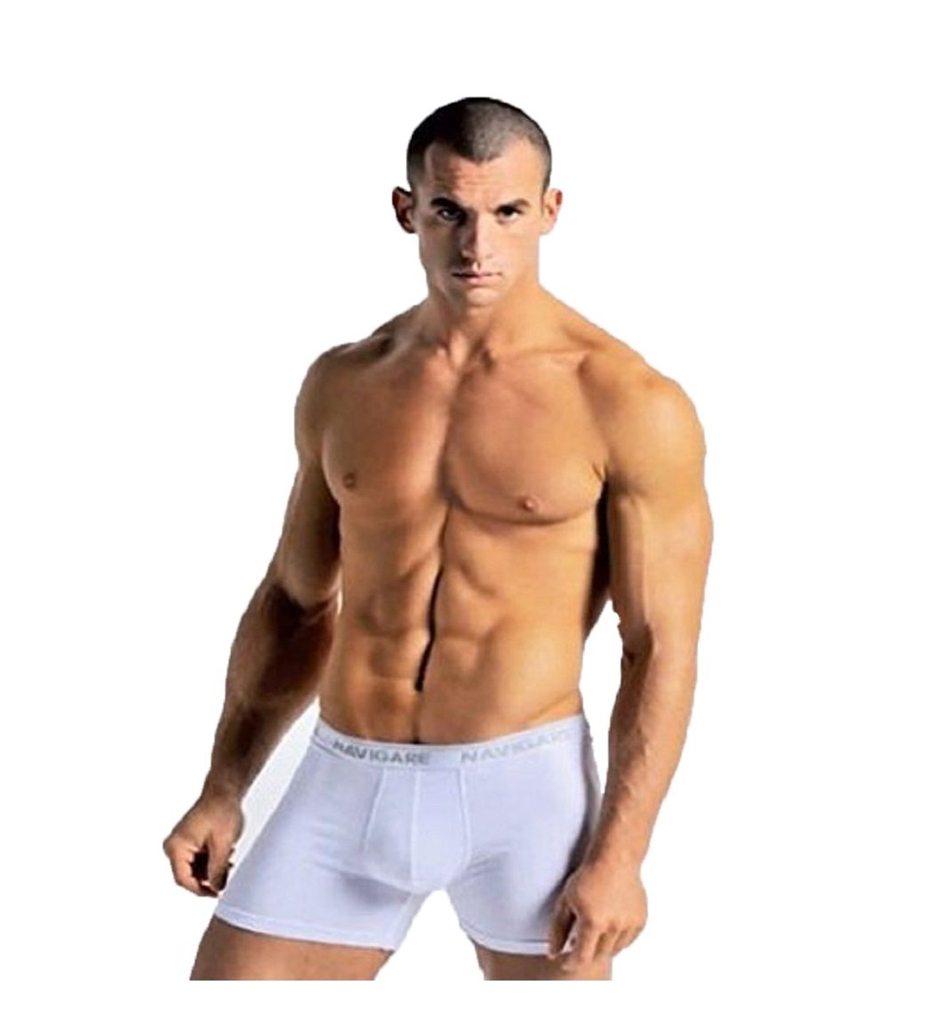 6 BOXER UOMO NAVIGARE COTONE ELASTICIZZATO ELASTICO ESTERNO ART. 573/E BIANCO O COLORATO, Bianco, 7 / XXL