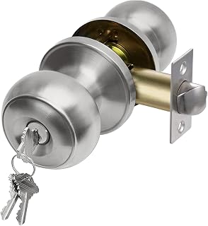 CML Hardware Keyed Entry Door Knob Set - Stainless Steel Round Ball Handle, ANSI Grade 3 Secure Lock for Front & Interior Doors