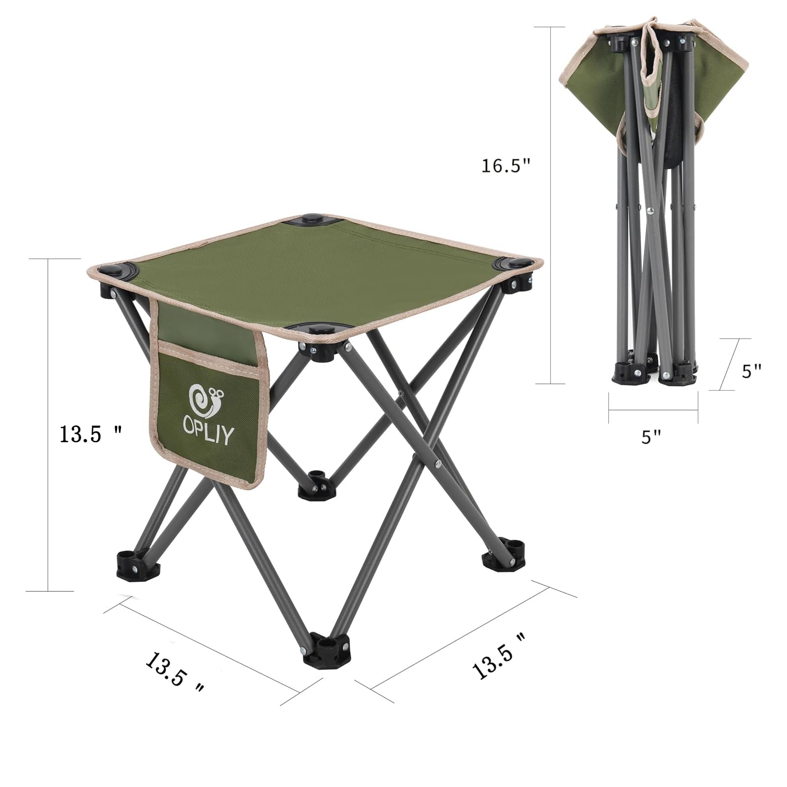 Opliy Samll Sgabello da campeggio, pieghevole, portatile, per campeggio, pesca, escursionismo, giardinaggio e spiaggia, sedile da campeggio con borsa per il trasporto (verde, L 34,3 cm)