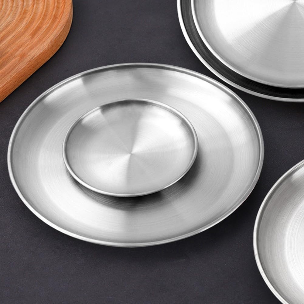 2 piatti rotondi in acciaio inox per campeggio e cucina, perfetti per i pasti (30 x 1,6 cm)