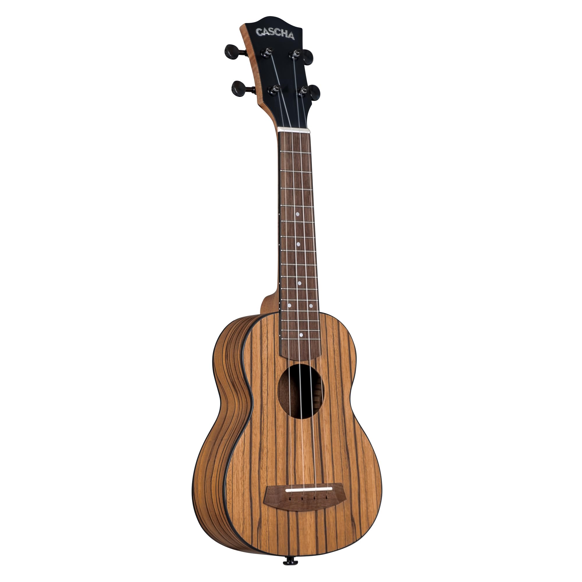 CASCHA Ukulele Zebra Wood – Hochwertiges Zebraholz I Warmer Klang I Okoume Hals I Walnuss Griffbrett I Matte Finish I Cascha Carbon Strings, inkl. Tragetasche - Soprano