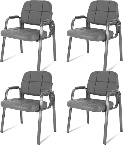 CLATINA Silla de recepción clásica con reposabrazos acolchados y marco de acero resistente, silla ergonómica para invitados para oficina, Gris,Gris