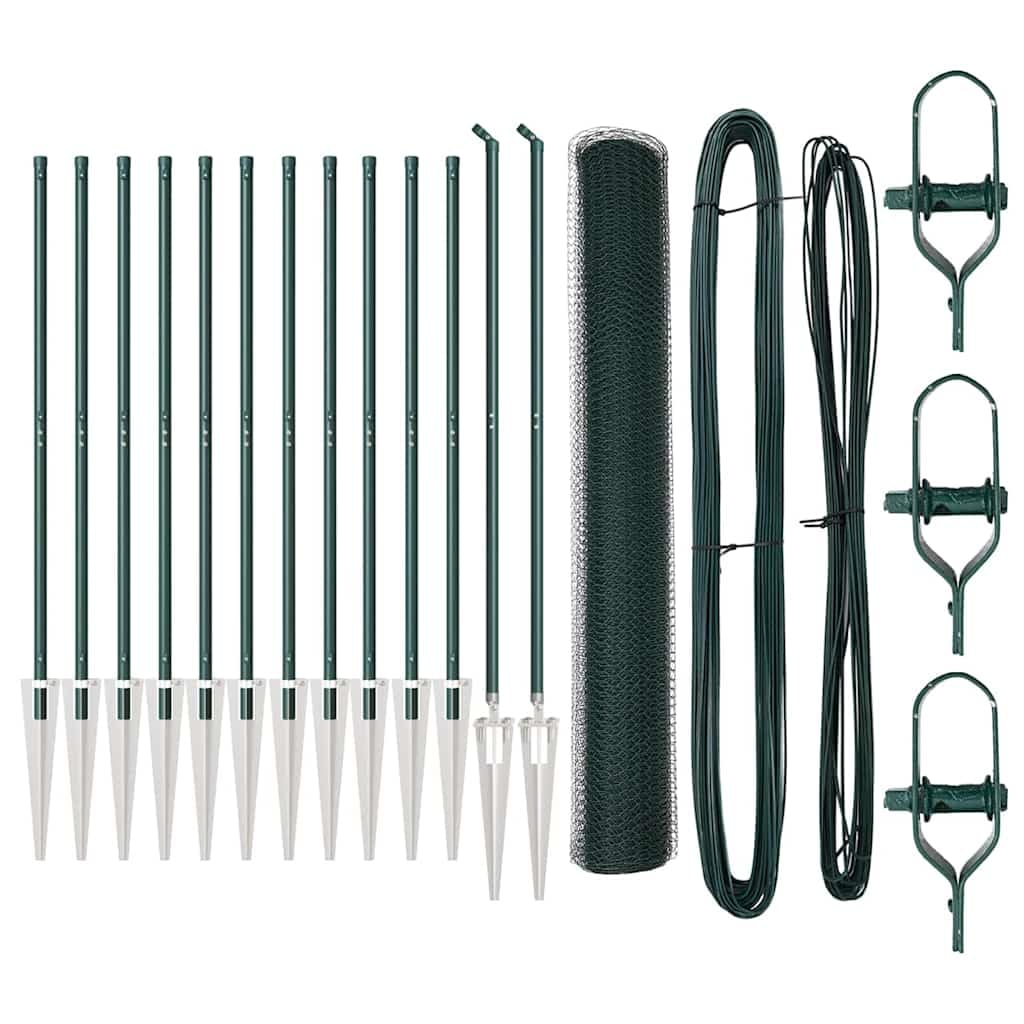 Green Steel Fence Post 25 x 1.2 m 25 mm Mesh Garden Security Barrier Panel Set for Outdoor Terrace Yard Enclosure Weather Resistant Corrosion Proof