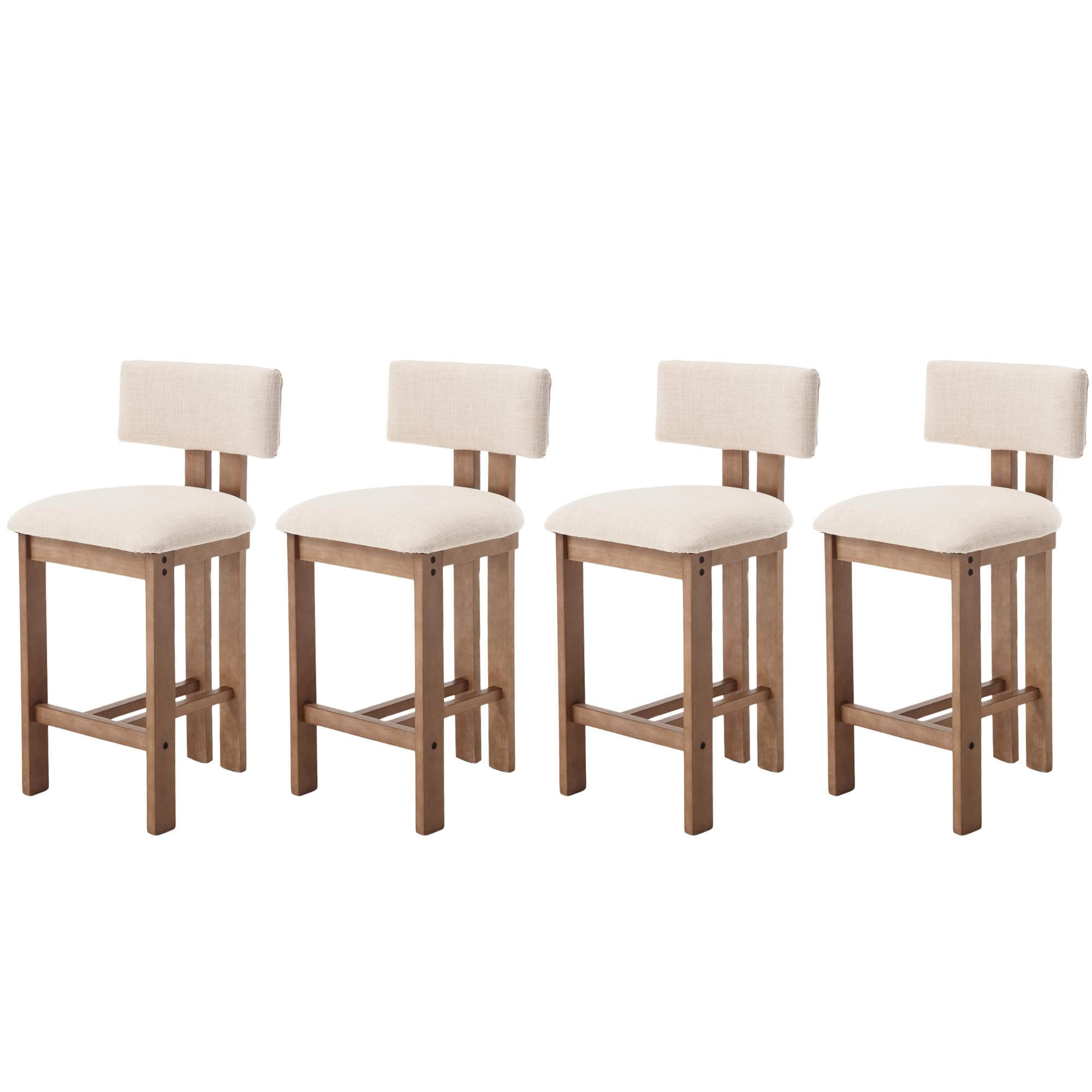 chairus Farmhouse Bar Stools Set of 4 Modern 26” Counter Height Bar Stools with Pad Back Upholstered Wood Legs, Beige