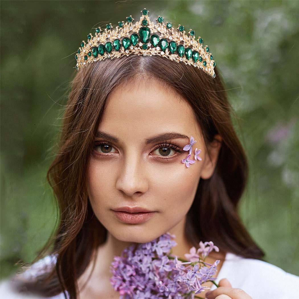Woeoe Tiara da donna in cristallo con strass, tiara da regina e corona da principessa per costume da festa di compleanno accessori per capelli, METALLO