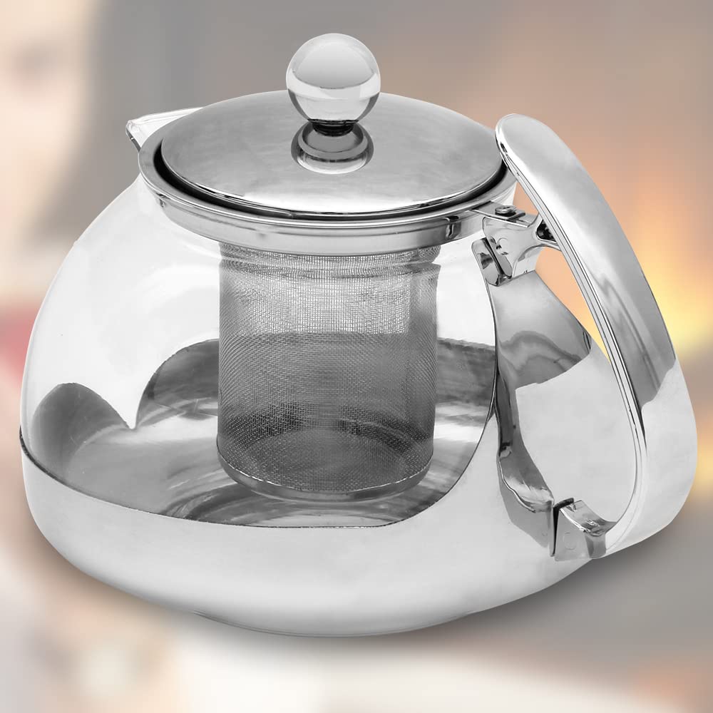 Monzana Teiera in Vetro con Infusore Rimovibile 1,2L Acciaio Inox Resistente al Calore The Tisane