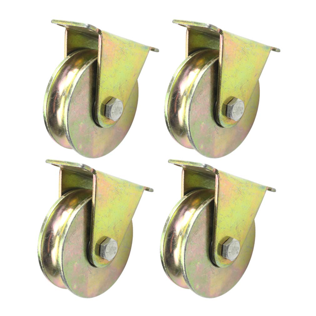 Set di 4 Ruote girevoli, Ruota con scanalatura a U da 1,2"/2"/2,5"/3"/4", Ruota con scanalatura per impieghi gravosi, per binari invertiti, Macchine industriali, rotaie in Fune Metallica, ca