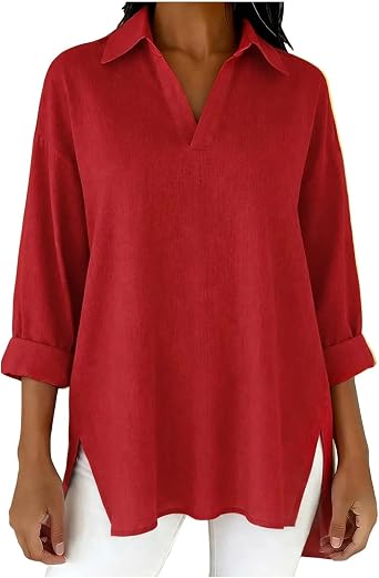 Summer Shirts for Women Collared V-Neck Tunic